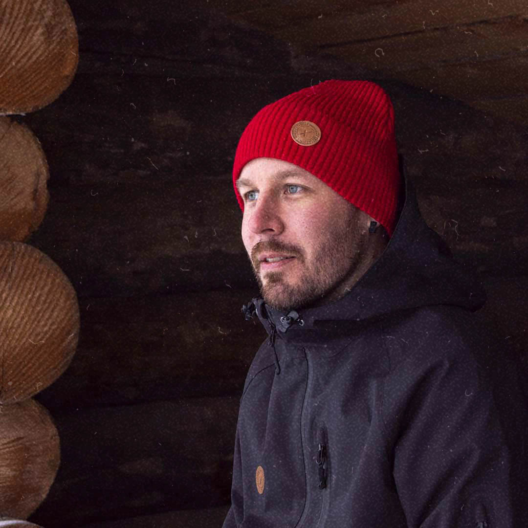 Ailakki cotton beanie Repo X with leather label red