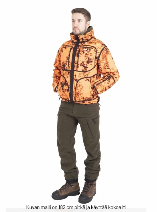 The Karelia Forest Green hunting suit with orange jacket