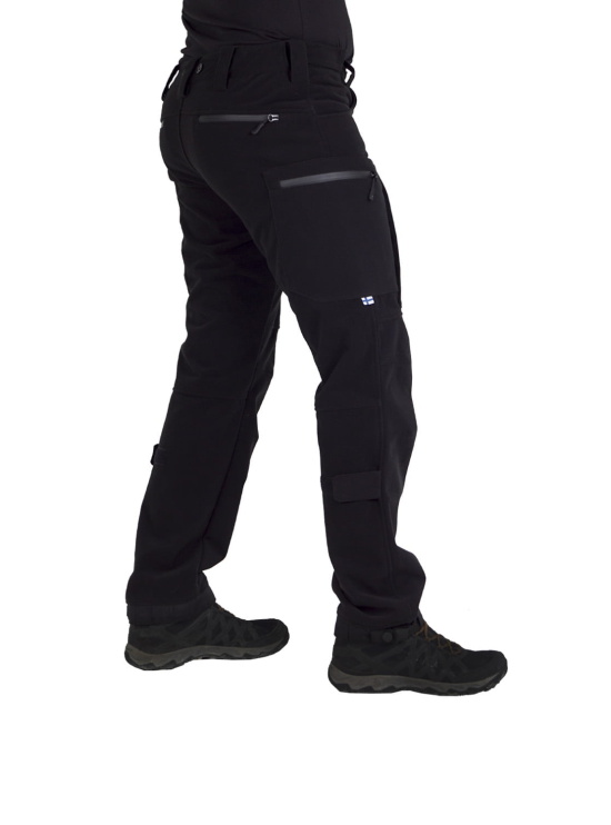 Repo Extreme Karelia Black outdoor trousers from the side on a model