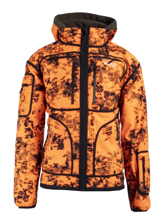 Karelia Dark xFade hunting jacket turned over to show the orange camo pattern