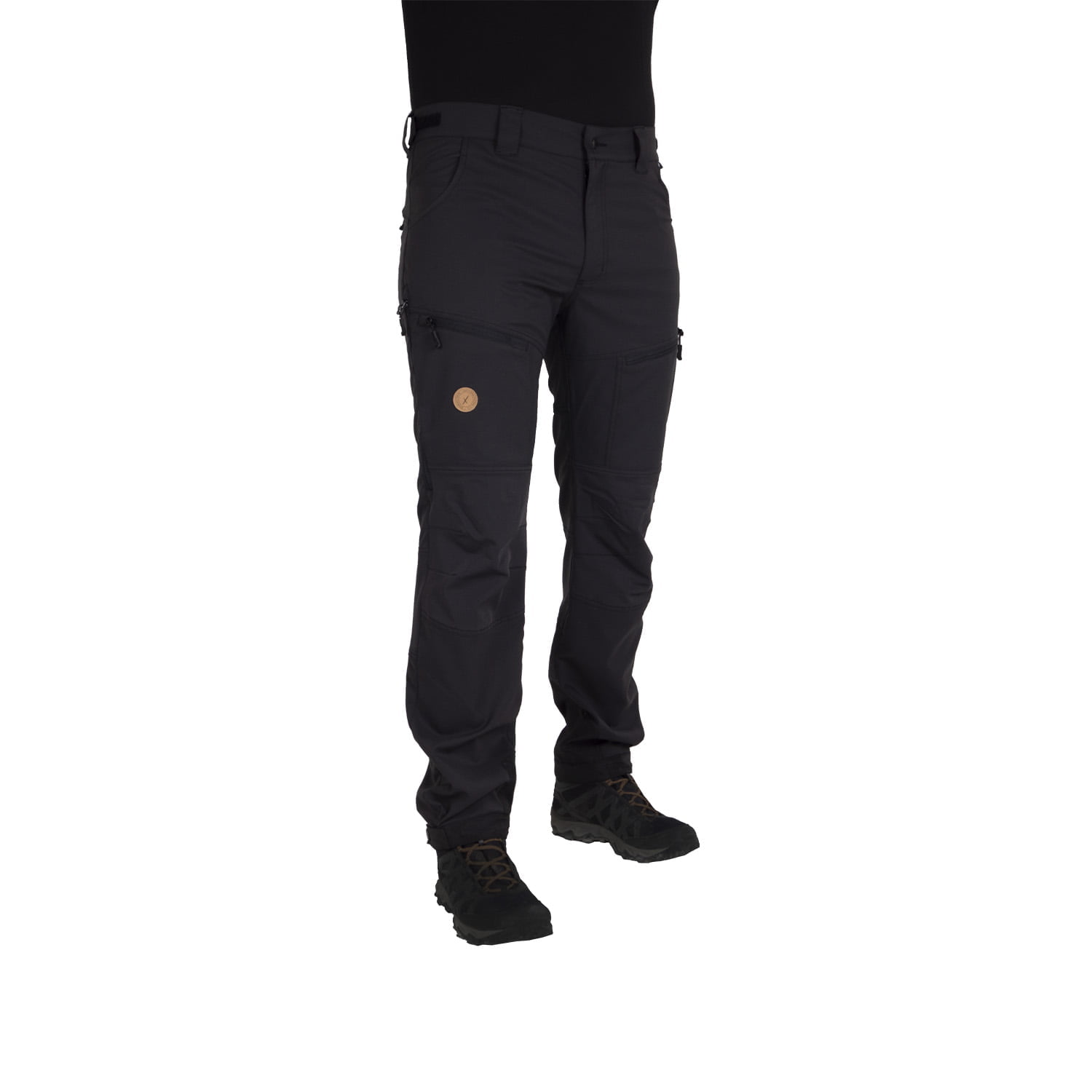 Nokko Black outdoor trousers for men shown from the front on the model