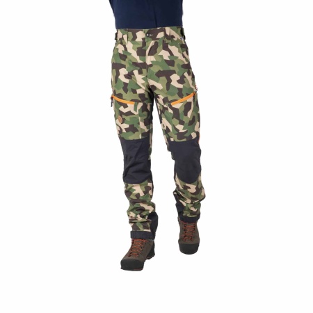 Nokko Camo outdoor pants for men shown from the front on the model