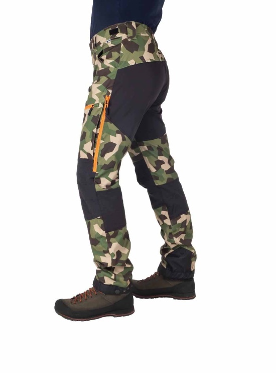 Nokko Camo outdoor pants for men shown from the back on the model