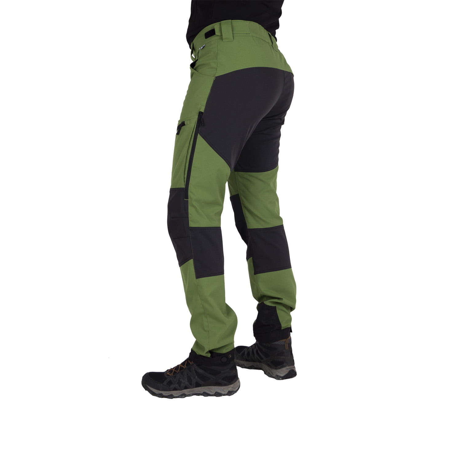 Nokko Green outdoor trousers for men shown from the back on the model