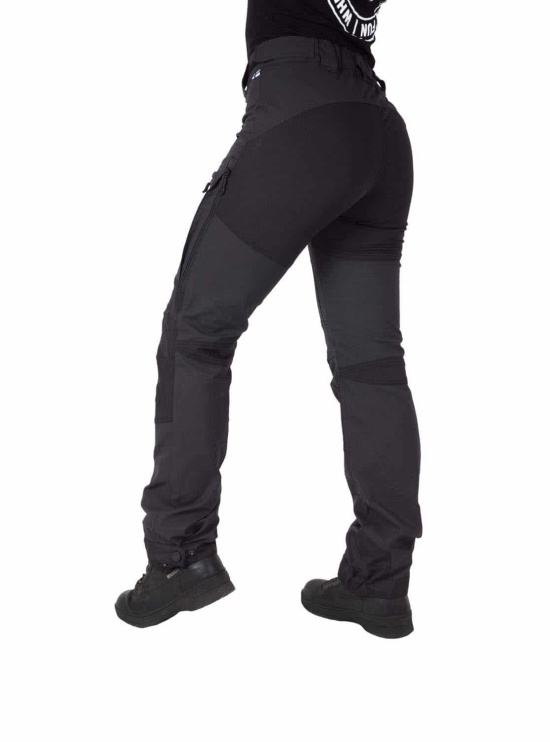Black Nokko outdoor pants for women shown from the back on the model