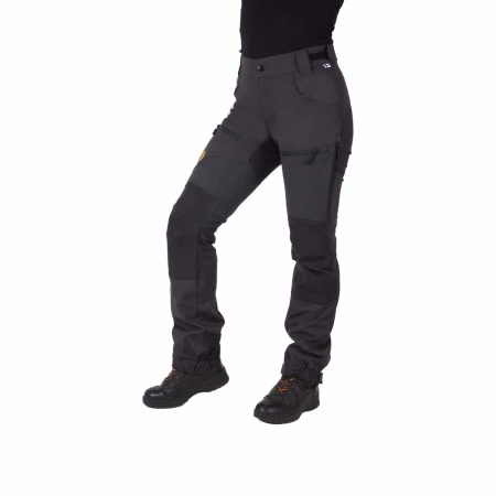 Black Nokko outdoor trousers for women shown from the front on the model