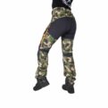 Nokko camo outdoor trousers for women shown from the front on the model