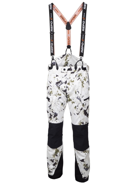 Naruska snow camo hunting trousers from the front